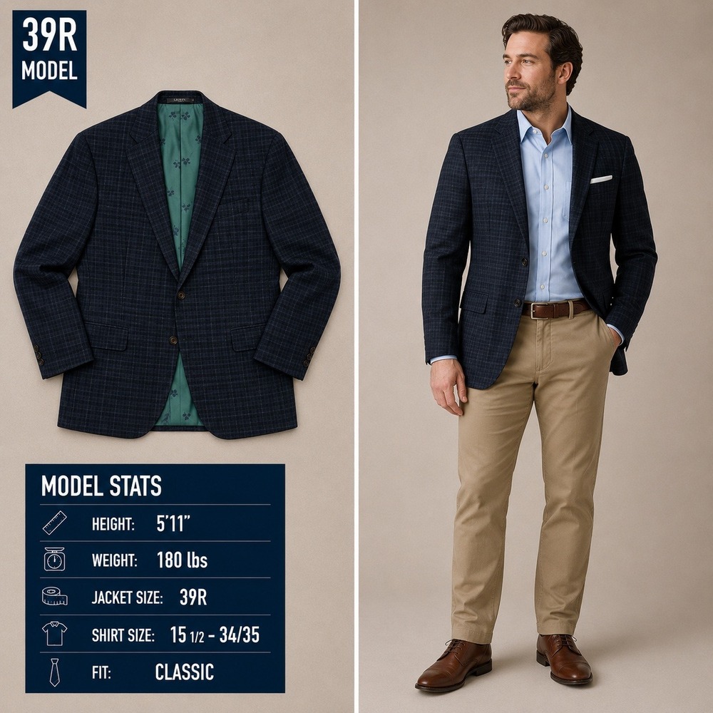 Hickey Freeman Mens 39R Sport Coat Blazer Navy Green Plaid Shamrock Lining USA